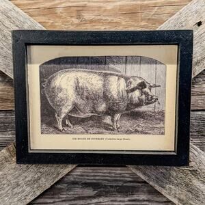 Rustic Framed Country Pig Art, Farmhouse Primitive Decor, 8.25" x 6.5"
